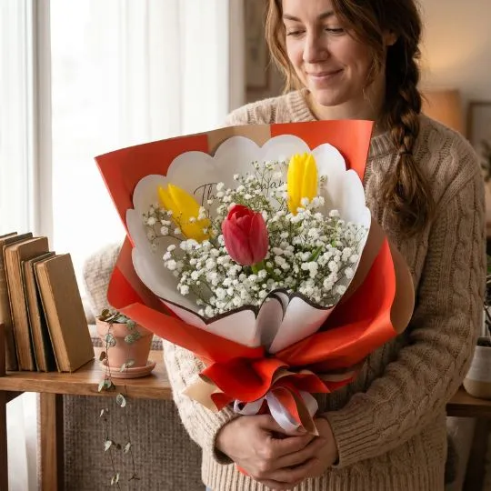 Ramo de 3 tulipanes con papel coreano 